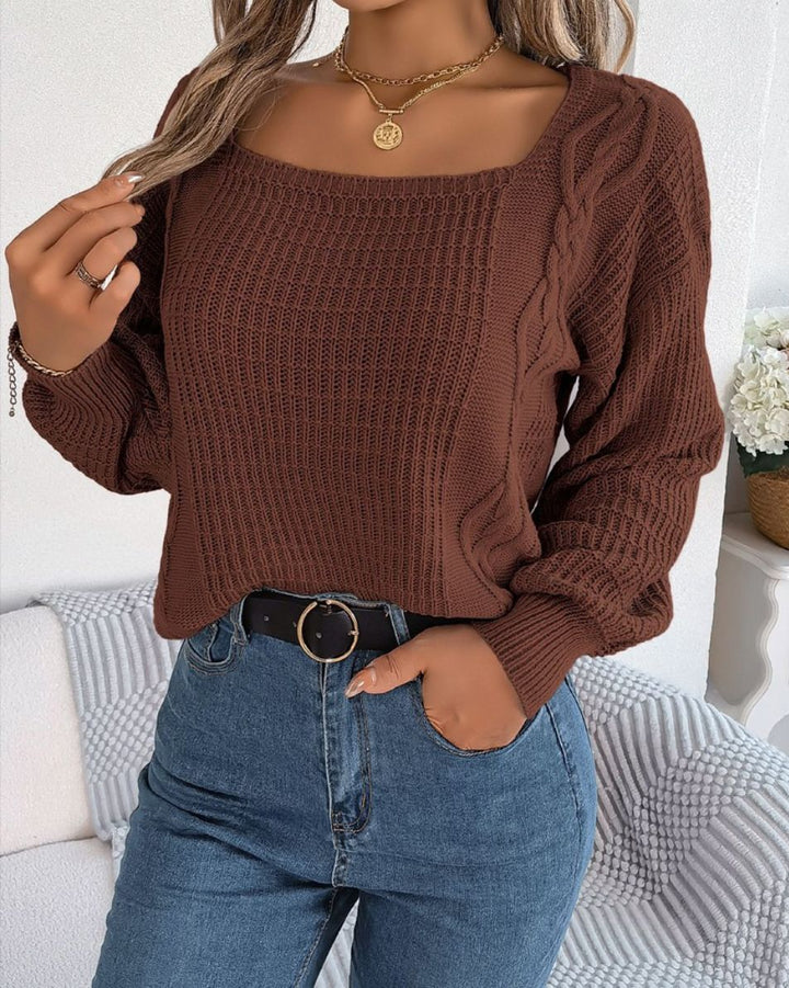 Damen lässiger Strickpullover mit strukturierter Oberfläche und romantischem Zopfdesign Drune