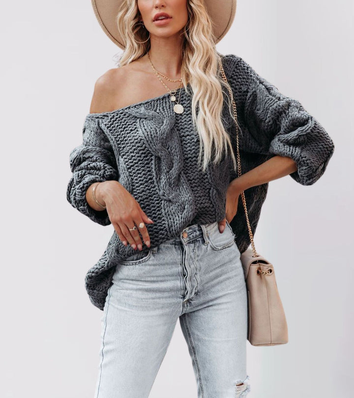 Damen oversized Strickpullover mit offener Schulterpartie und strukturierter Verarbeitung Drune