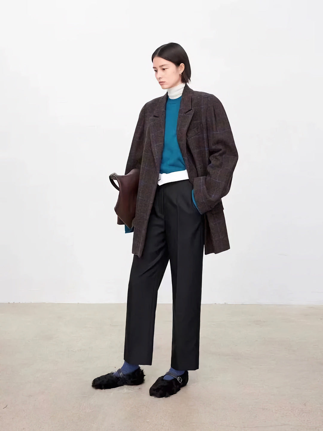Damen Oversized Strickpullover mit hohem Kragen Drune