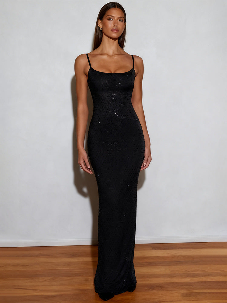 Damen Glamouröses Paillettenkleid mit Spaghettiträgern und figurbetontem Schnitt Drune
