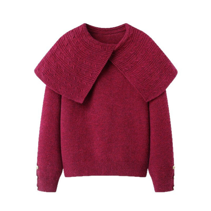 Damen eleganter Waldgrün Pullover mit hochwertigem strukturiertem Kragen Drune