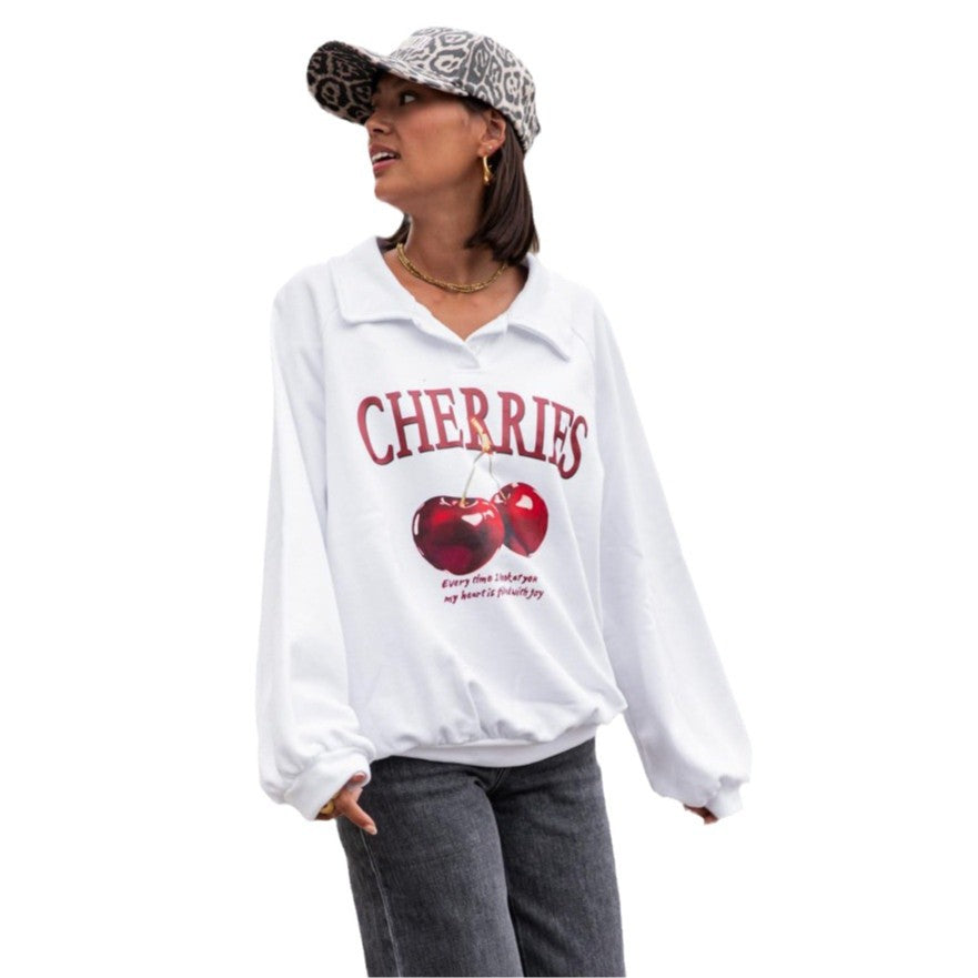 Damen Sweatshirt mit kreativem Kirschmotiv und modernem Schnitt Drune