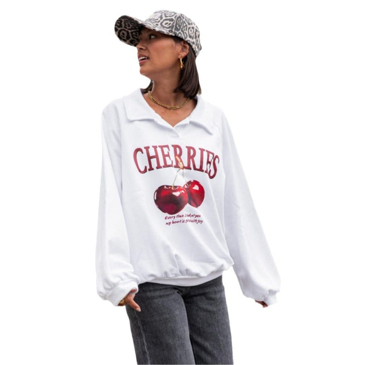 Damen Sweatshirt mit kreativem Kirschmotiv und modernem Schnitt Drune