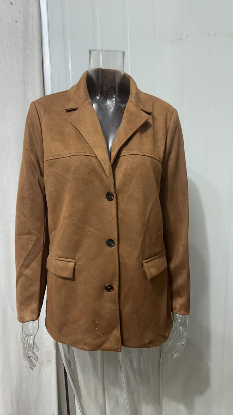 Damen nan weit geschnittene Wildlederjacke mit Reverskragen und aufgesetzten Taschen Drune