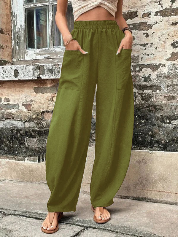 Damen Weite Palazzo-Hosen mit elastischem Bund und praktischen Taschen Drune