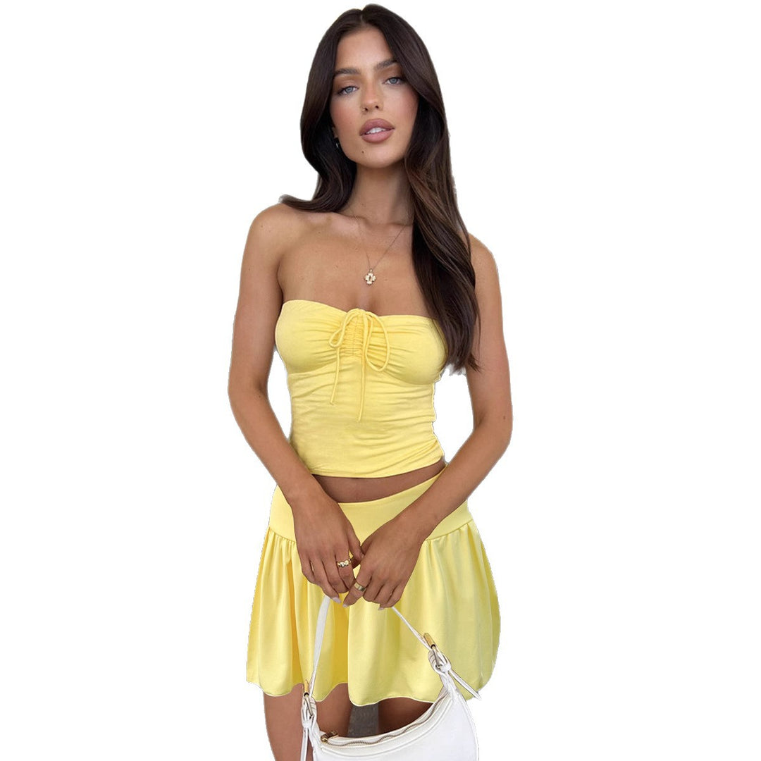 Damen modisches Crop-Top mit Rock und Rüschen Drune