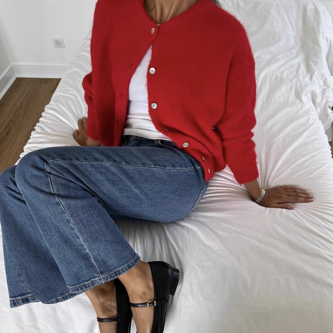 Damen Lockere Strickjacke mit Knöpfen Drune