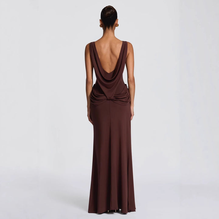 Damen elegantes Wickel-Maxikleid mit asymmetrischem Rüschendesign und sexy Schlitz Drune