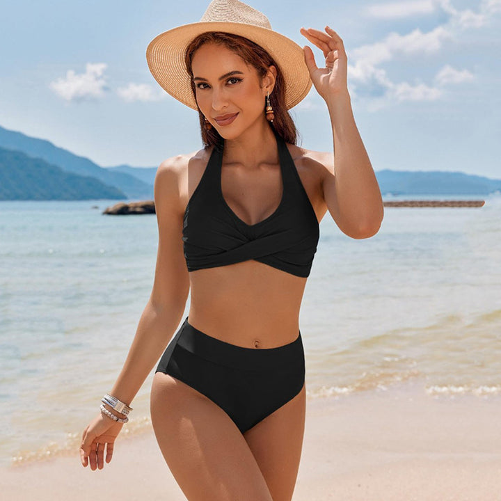 Damen Hoch tailliertes Bikini-Set mit elegantem Wickel-Oberteil Drune