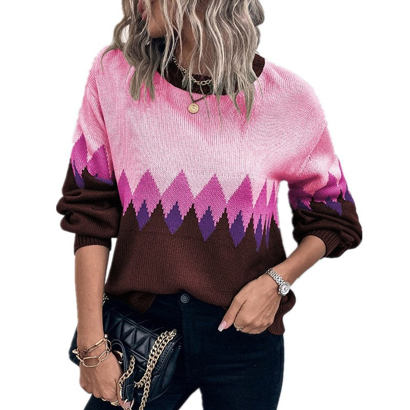 Damen Pullover mit trendigem Bergmotiv und komfortablem Rundhalsausschnitt Drune
