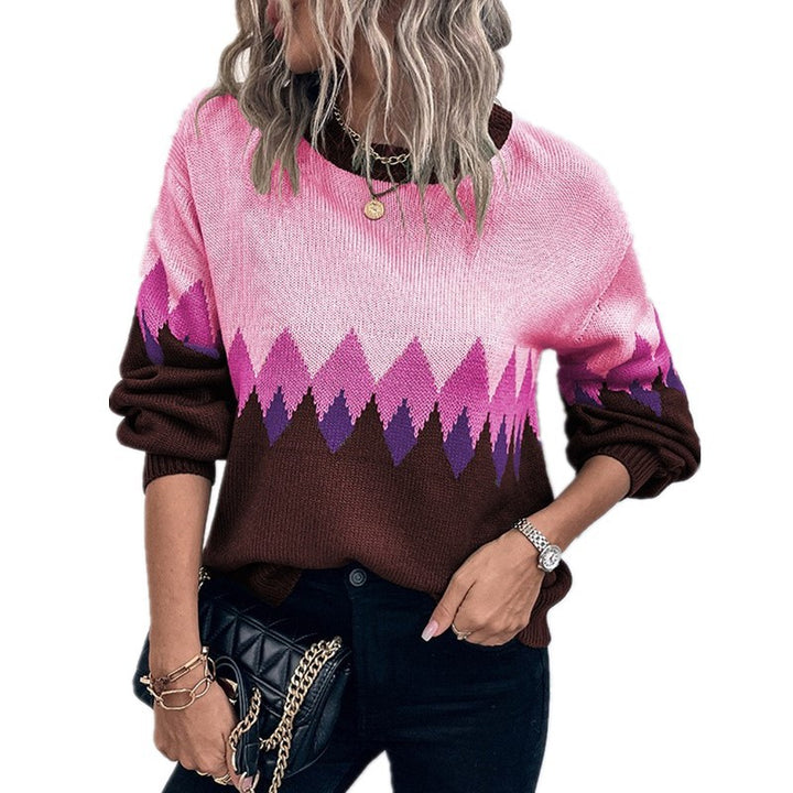 Damen Pullover mit trendigem Bergmotiv und komfortablem Rundhalsausschnitt Drune