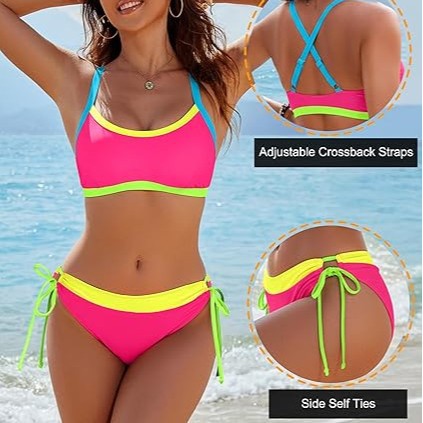 Damen Bikini-Set mit bunten Akzenten und verstellbaren Schnüren Drune