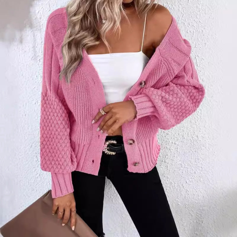 Damen Grobstrickcardigan mit knöpfbaren Details und strukturierten Ärmeln Drune