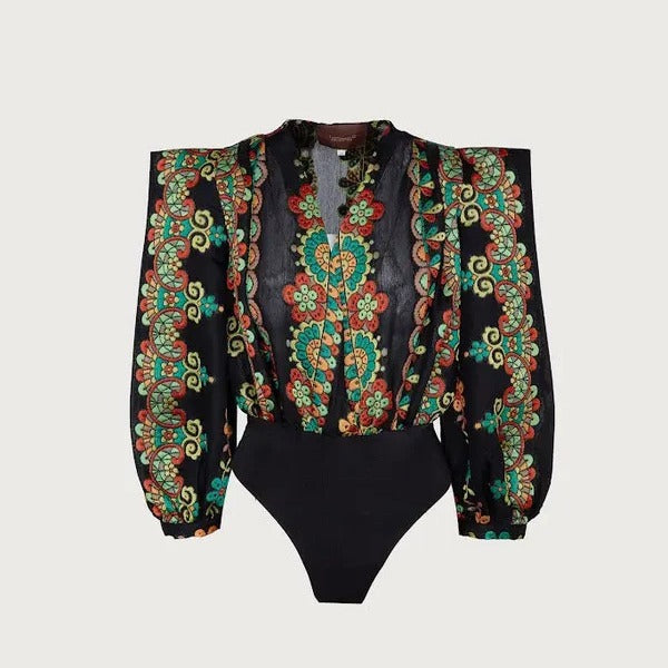 Damen Zweiteiliges Outfit mit kurzem Oberteil und floralem Maxirock Drune