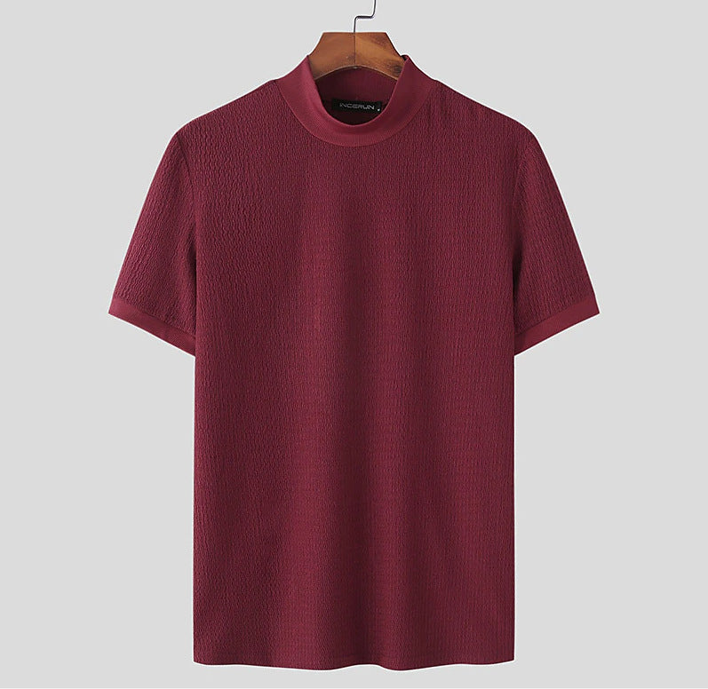 Herren nan kurzärmliges Stehkragen-Feinstrickshirt mit feiner Rippstruktur Drune