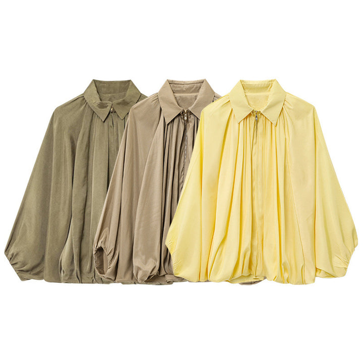 Damen schicke blusige Oberjacke mit Drapierung Drune