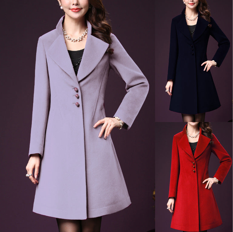 Damen eleganter Wollmantel mit schickem Revers Drune