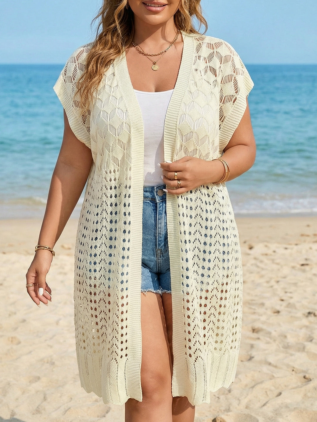 Damen luftiger Häkel-Strandüberwurf Drune