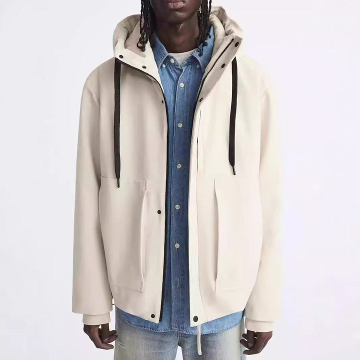 Herren moderne wasserabweisende Jacke mit Kapuze und praktischen Taschen Drune