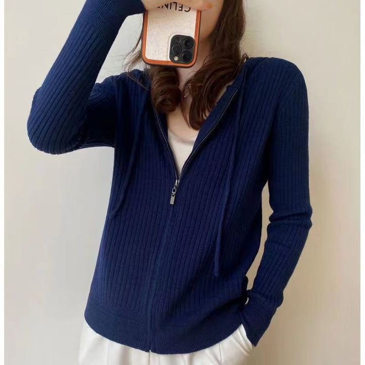 Damen Strickjacke mit Kapuze und feiner Rippstruktur Drune