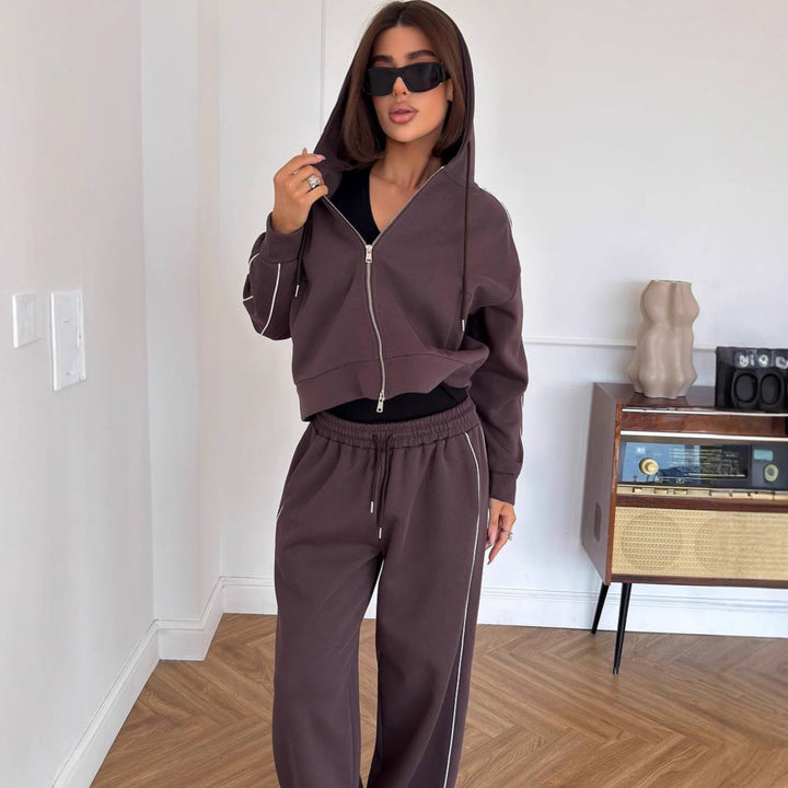 Damen Sportliches ZIP-Hoodie-Set mit weiten Hosen Drune