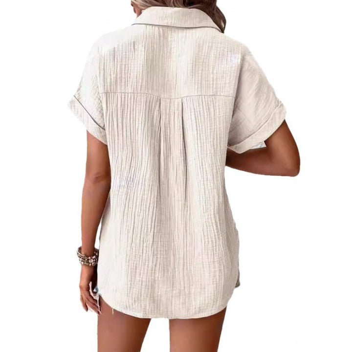 Damen Freizeit-Bluse aus hochwertigem Baumwollmischgewebe mit Knopfverschluss Drune