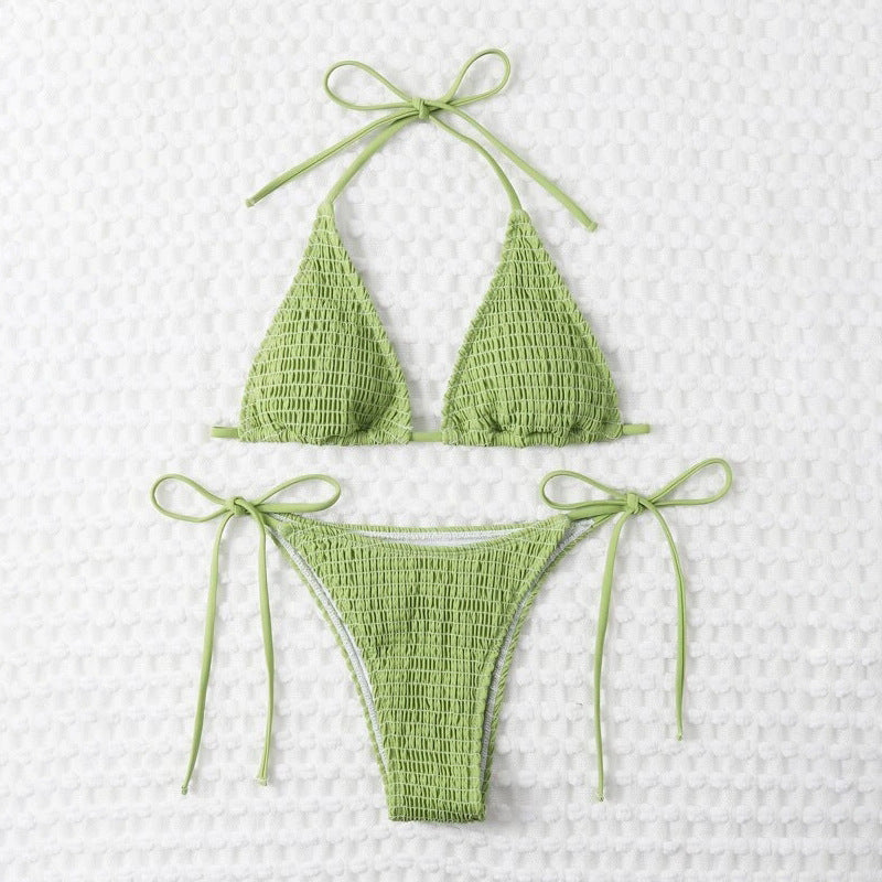 Damen Triangel-Bikini-Set mit feinen Rüschendetails und verstellbaren Bindebändern Drune
