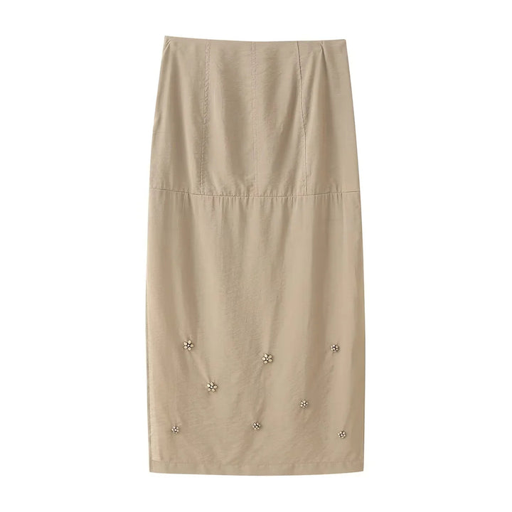 Damen eleganter Midirock mit floralen Applikationen Drune