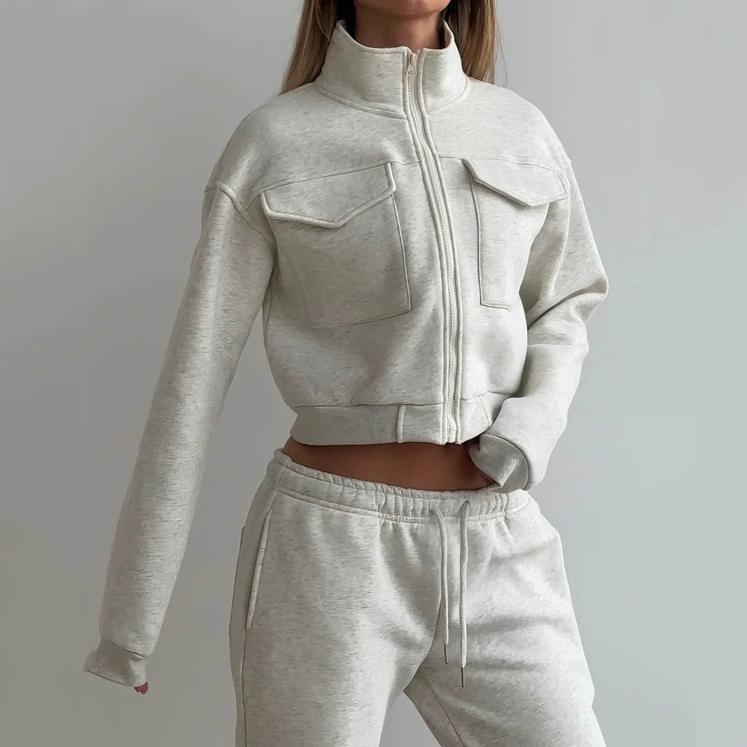 Damen Sportliches und modernes Fleece-Set mit Taschen Drune