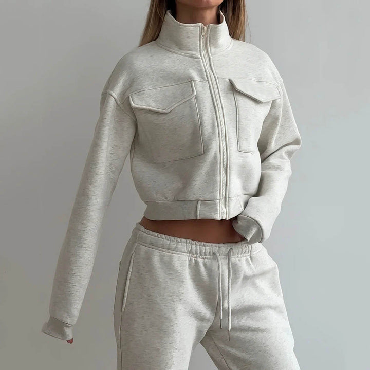 Damen Sportliches und modernes Fleece-Set mit Taschen Drune
