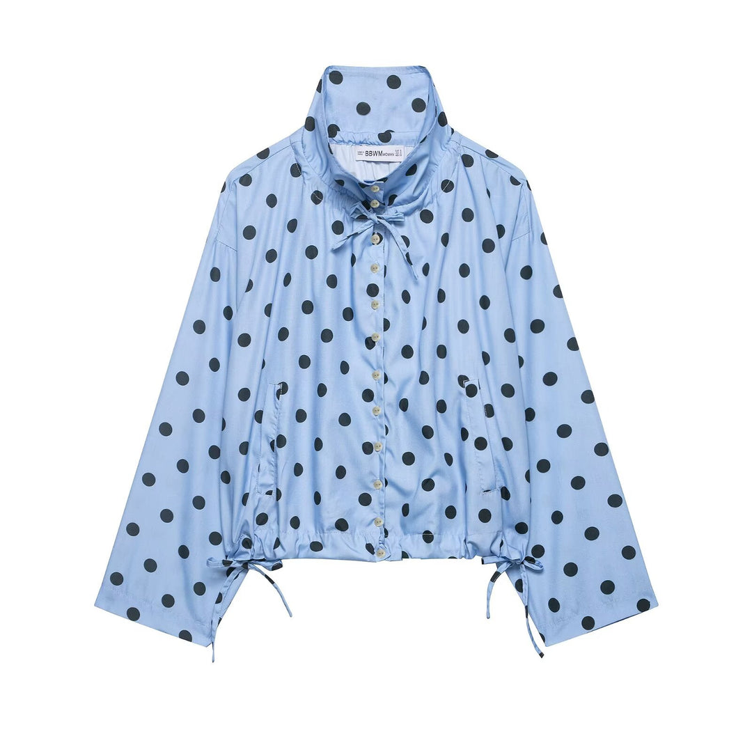 Damen nan leichte gepunktete Windbreaker-Jacke mit Tunnelzug und Stehkragen Drune