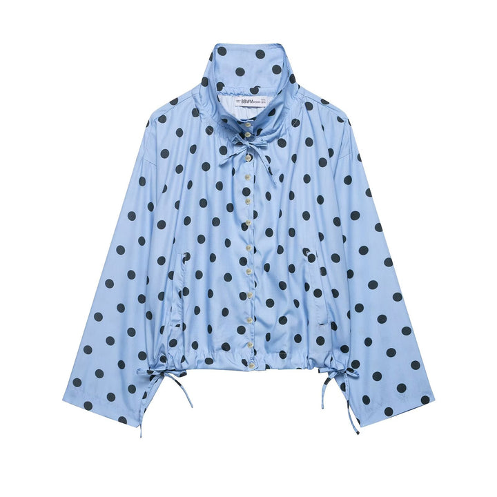 Damen nan leichte gepunktete Windbreaker-Jacke mit Tunnelzug und Stehkragen Drune