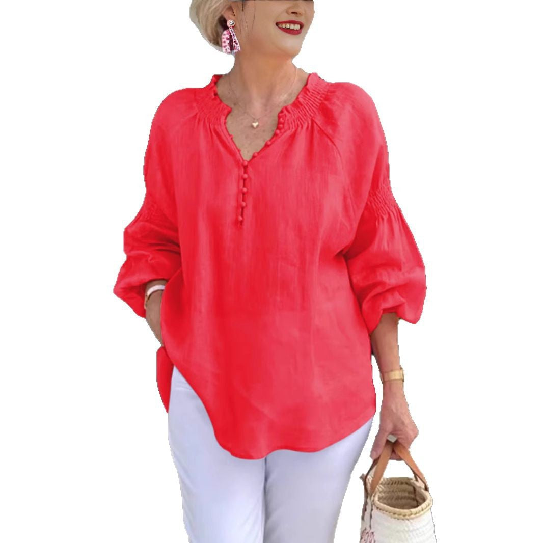 Damen luftige Bluse mit Smock-Ärmeln Drune