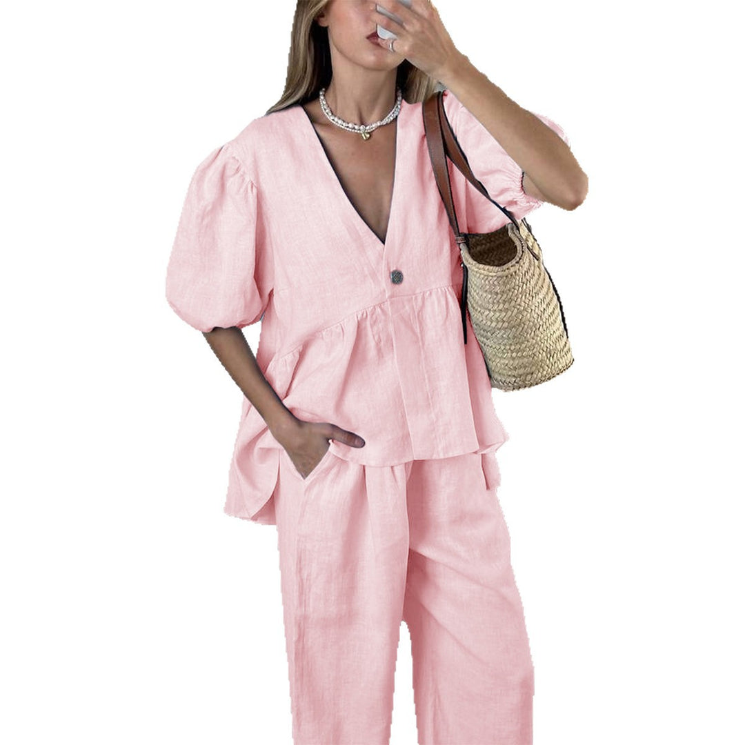 Damen elegantes Oberteil mit hohem Bund und weiten Hosen Drune