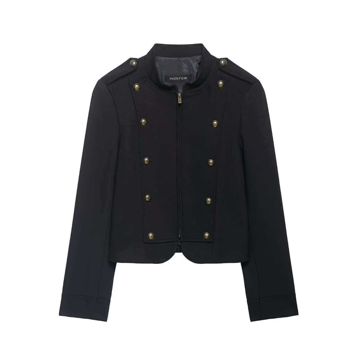 Damen nan kurz geschnittene Militärjacke mit Stehkragen und dekorativen Zierknöpfen Drune