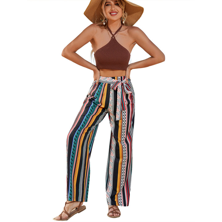 Damen weite Sommerhose mit vielseitigem Gürtel und auffälligem Muster Drune