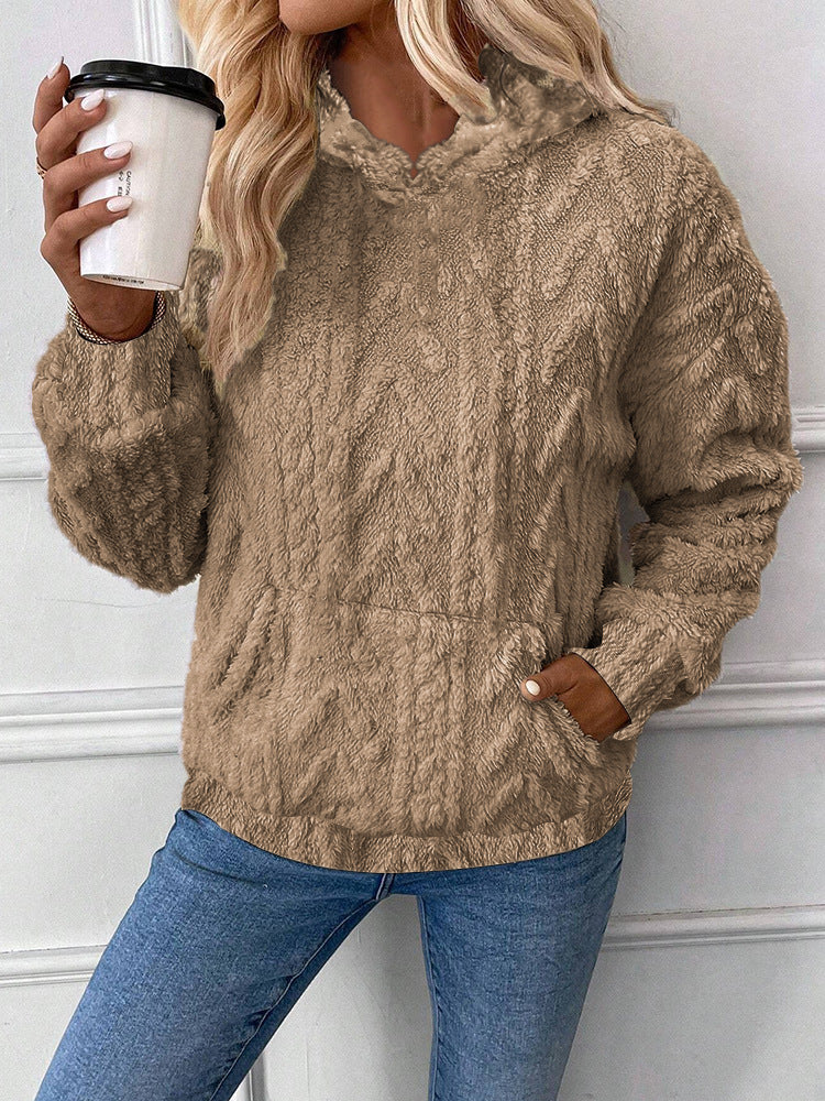 Damen Flauschiger Hoodie mit Kängurutasche Drune