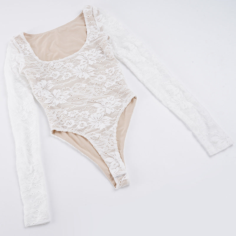Damen Elegantes Spitzenshirt mit langen Ärmeln und romantischen Details Drune