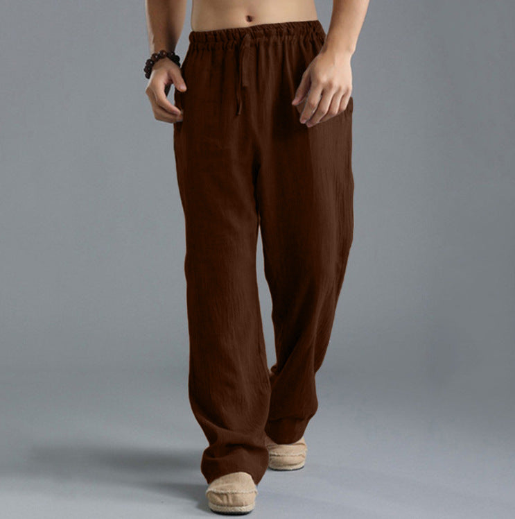 Herren nan lässige Leinenhose mit elastischem Bund, Kordelzug und geradem Bein Drune