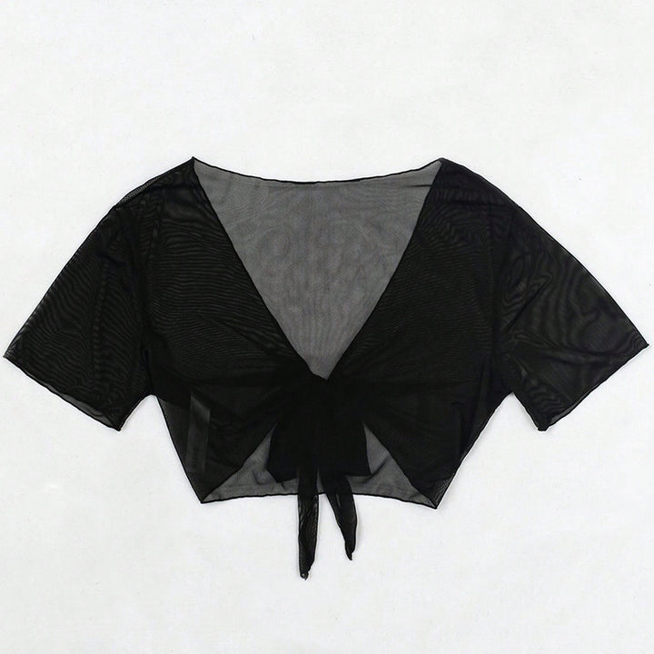 Damen Transparente Crop-Top Bluse mit Knotendetail Drune