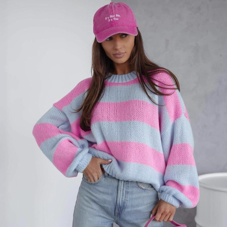 Damen lässiger Strickpullover mit luftiger Struktur und lockeren Ärmeln Drune