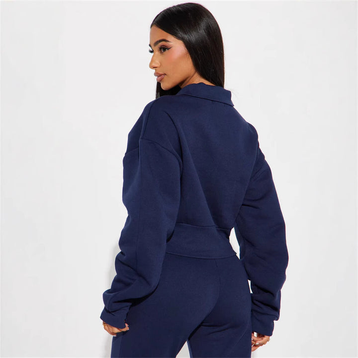 Damen lässiges Oversized Freizeit-Set mit cropped Pullover und weit geschnittenen Hosen Drune