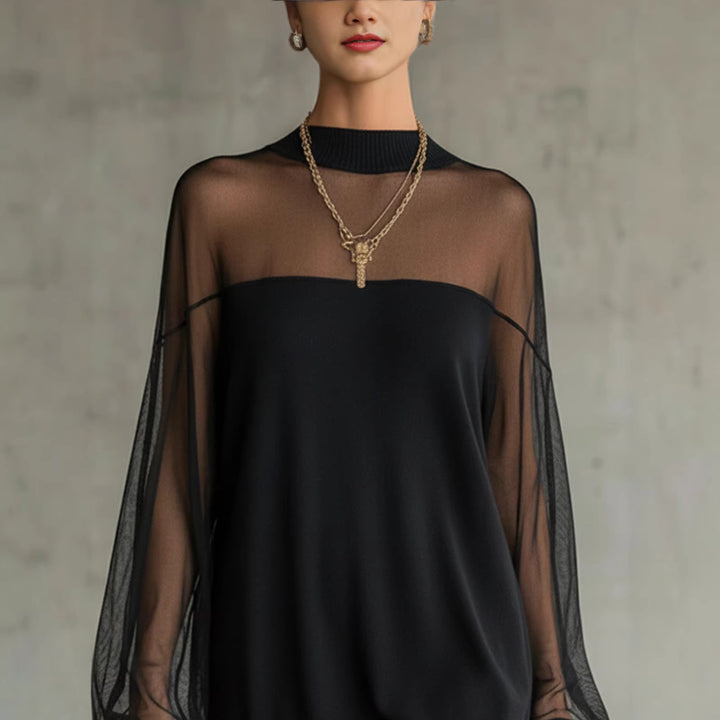 Damen Luftiges Minikleid mit transparenten Ärmelpartien und stylischem Highneck Drune