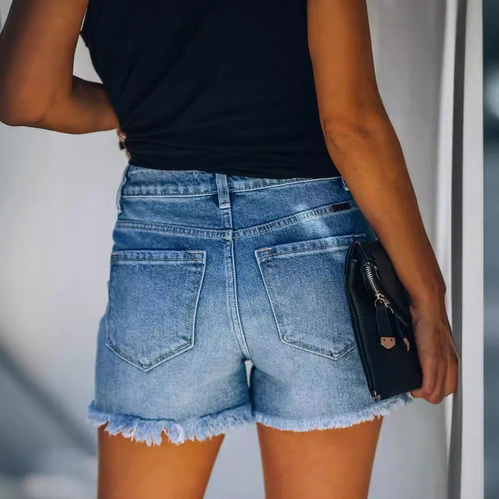 Damen Hochtaillierte Destroyed Jeansshorts Drune