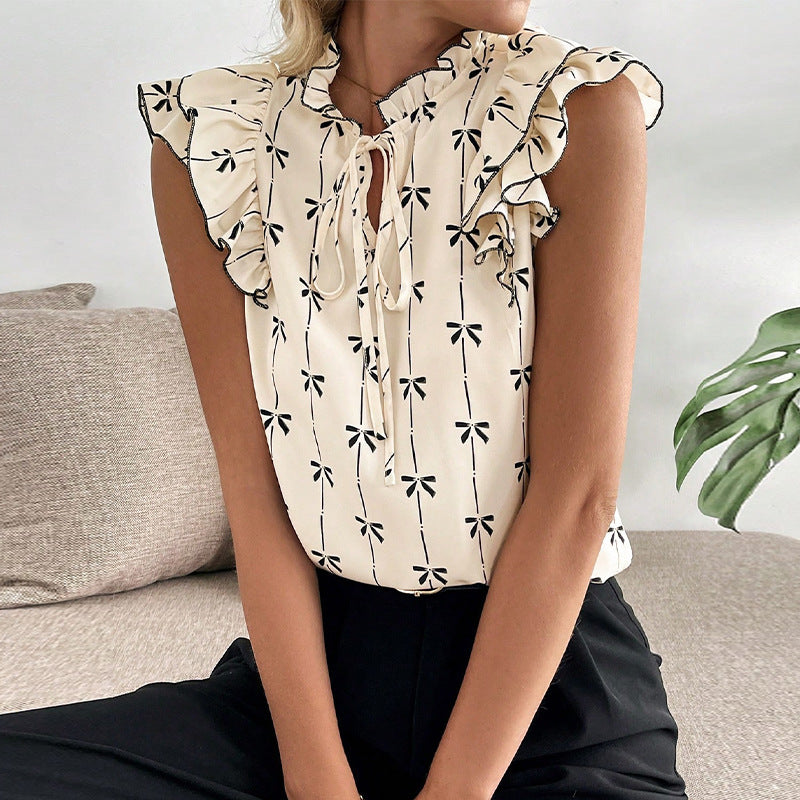 Damen Bluse mit Rüschendetails und floralem Muster Drune