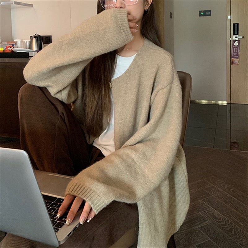 Damen Oversized Strickjacke mit sanften Texturen und offenen Fronten Drune