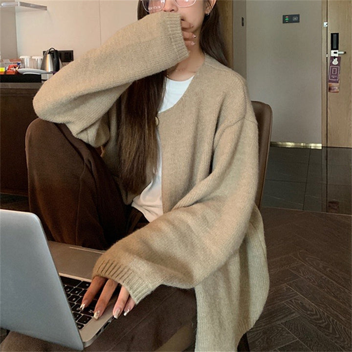 Damen Oversized Strickjacke mit sanften Texturen und offenen Fronten Drune