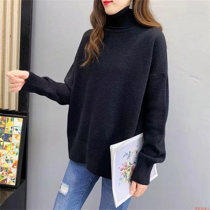 Damen Grobstrickpullover mit hohem Kragen und oversized Passform Drune