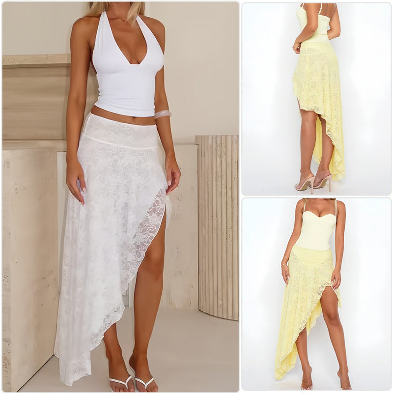 Damen asymmetrisches Kleid mit Spitzenrock und süßem Bustier-Oberteil Drune
