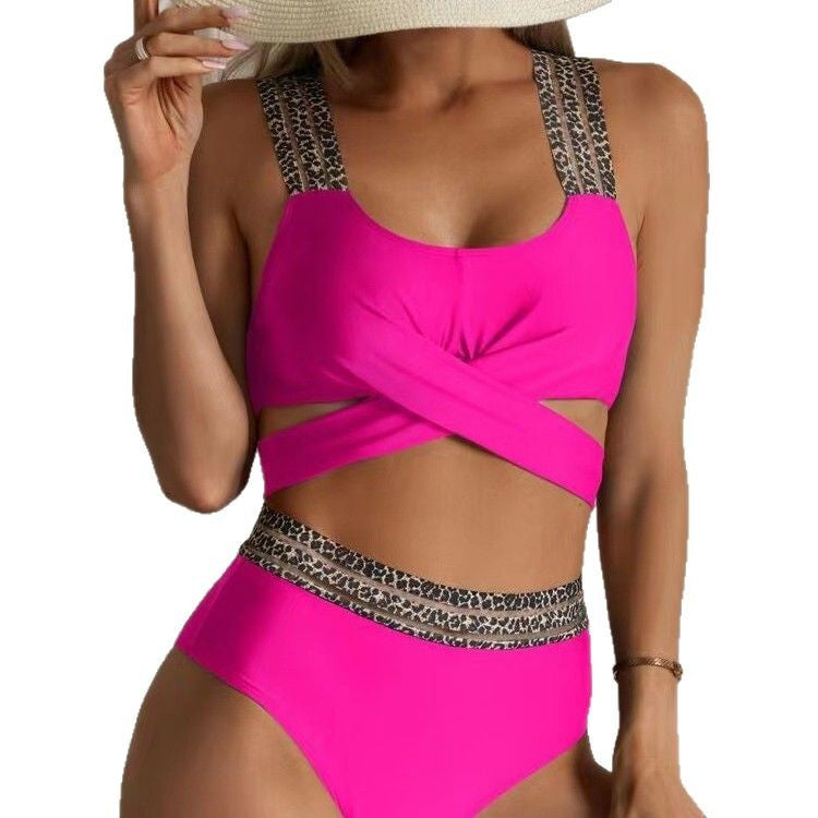 Damen Hochtailliertes Bikini-Set mit elegantem Leopardenmuster Drune